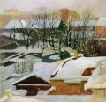 冬の雪の街の屋根イワン・イワノビッチの風景